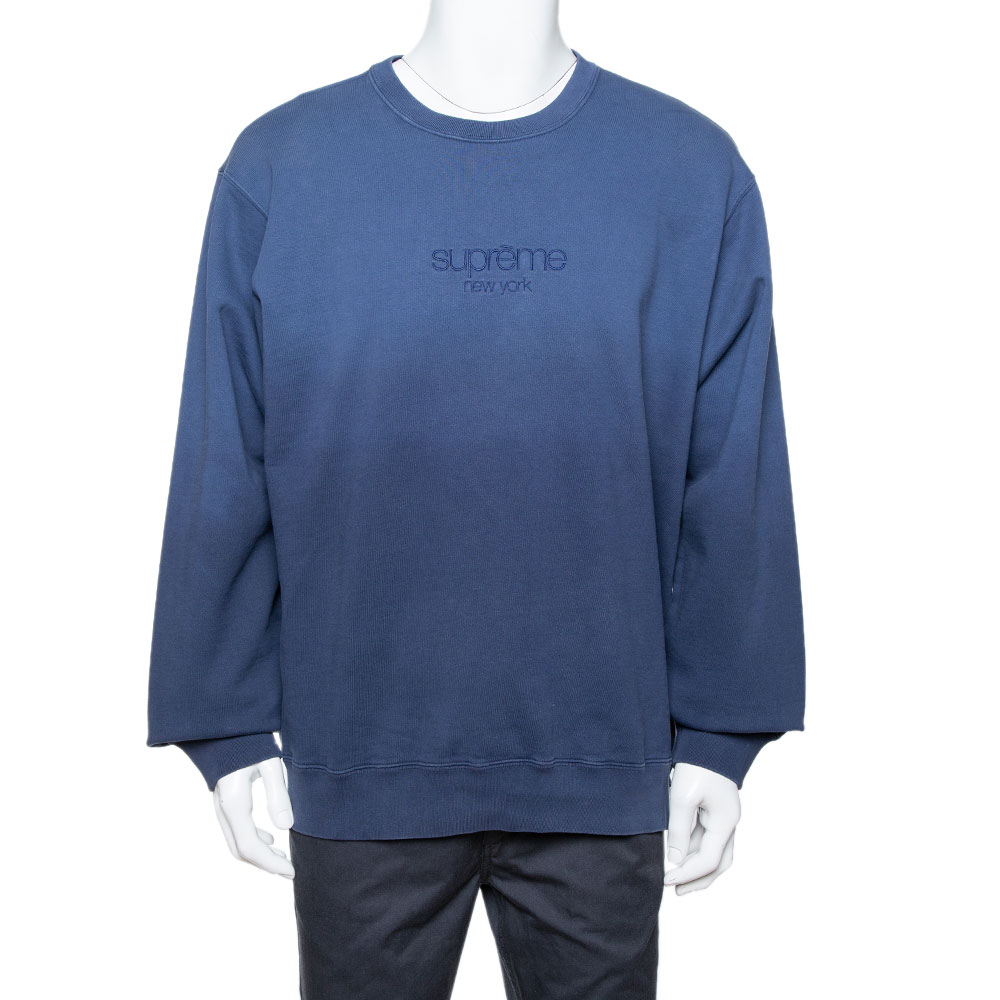 Supreme Navy Blue Dipped Cotton Crew Neck Sweatshirt XL