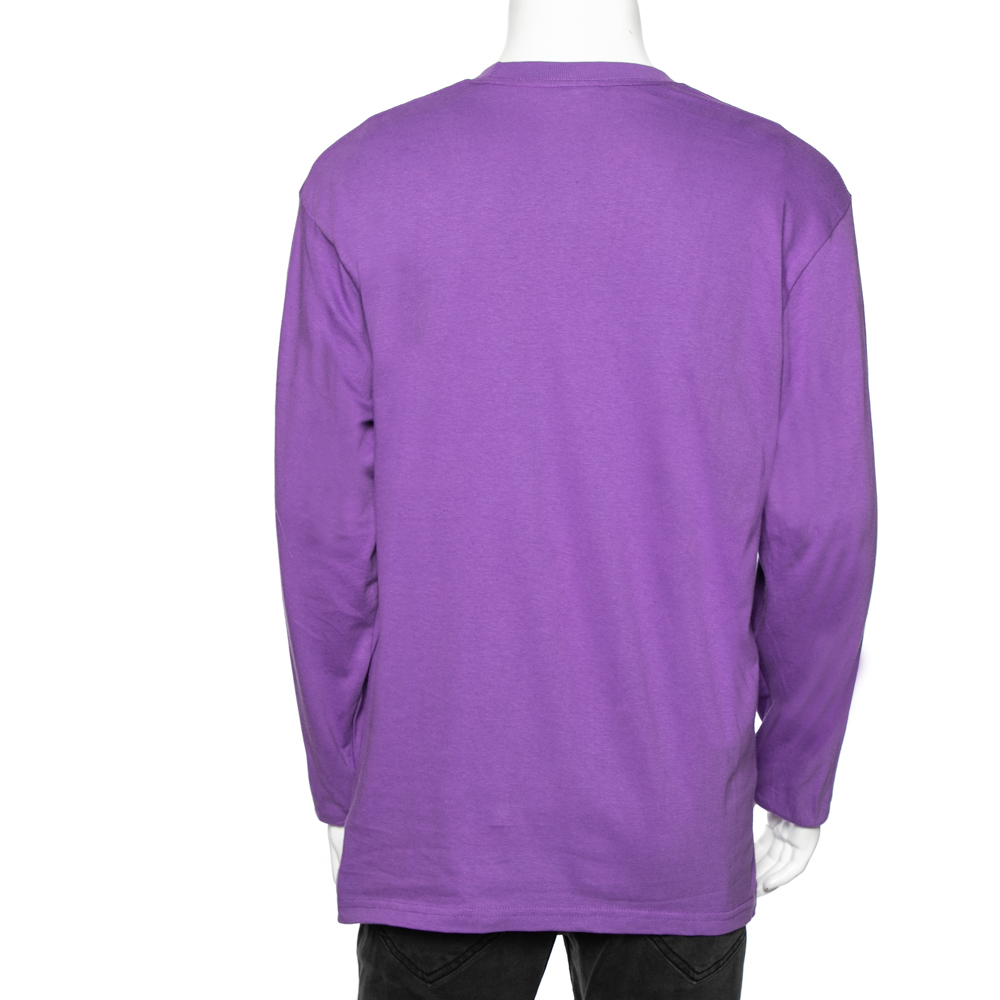 Supreme Purple Cotton Logo Printed Crew Neck T-Shirt L