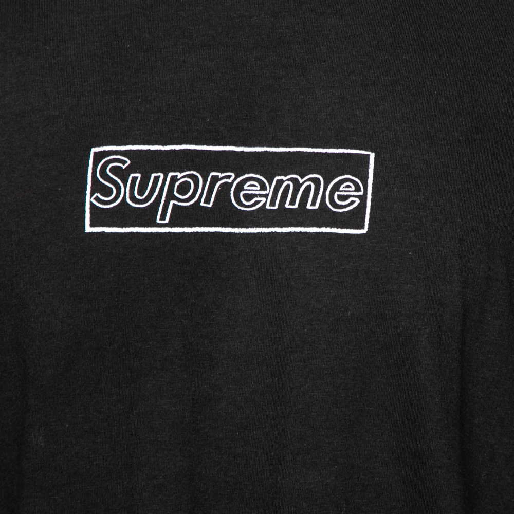 Supreme Black Cotton Logo Printed Crew Neck T-Shirt L