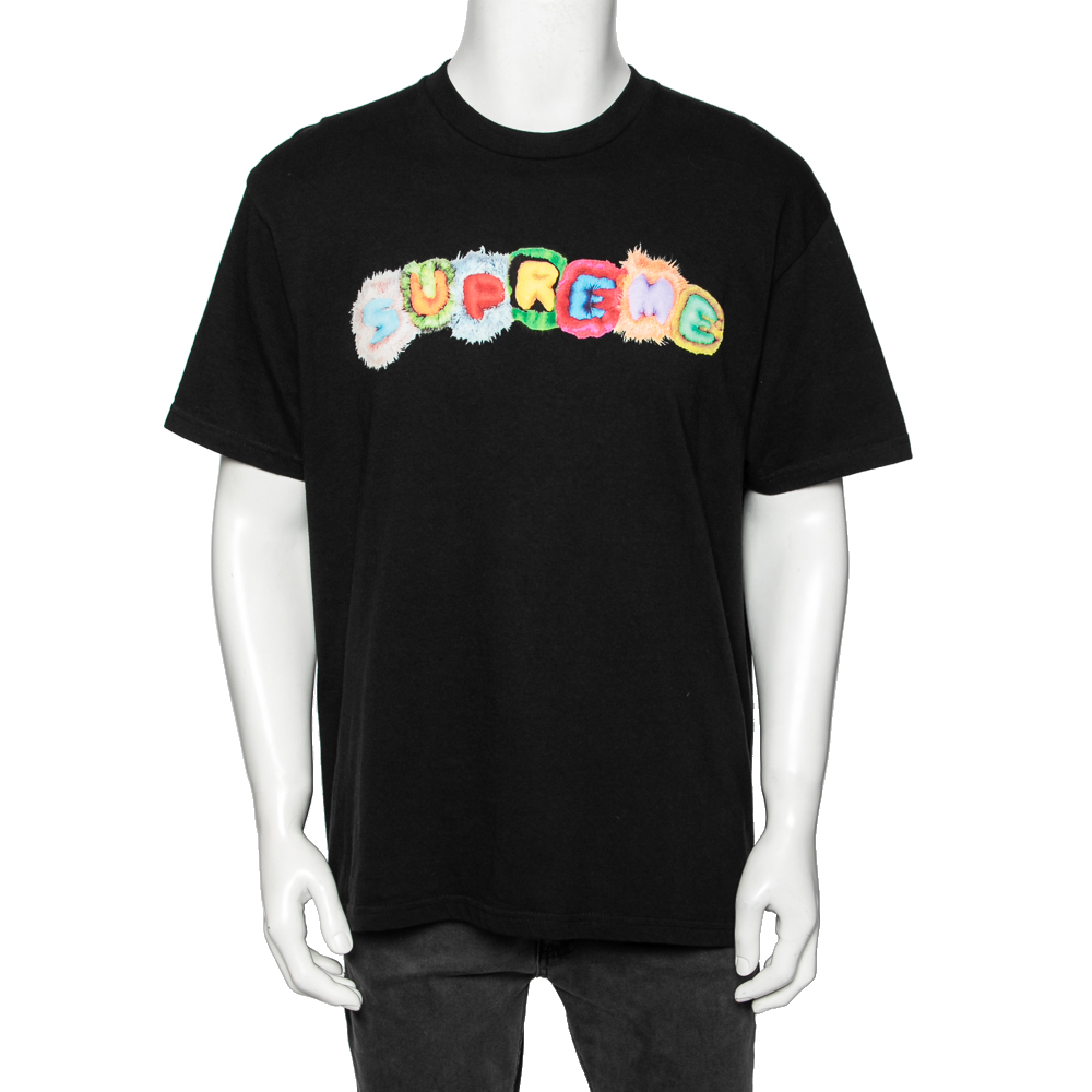 Supreme black logo printed cotton short sleeve t-shirt l