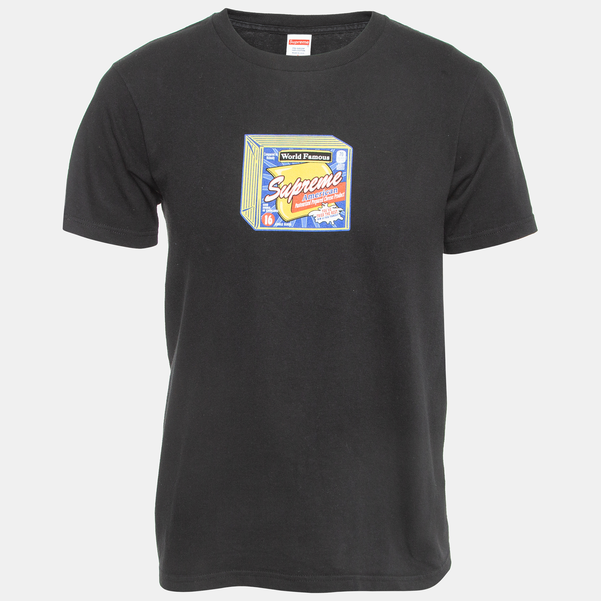 Supreme Black Cheese Graphic Print Cotton Crew Neck T-Shirt S