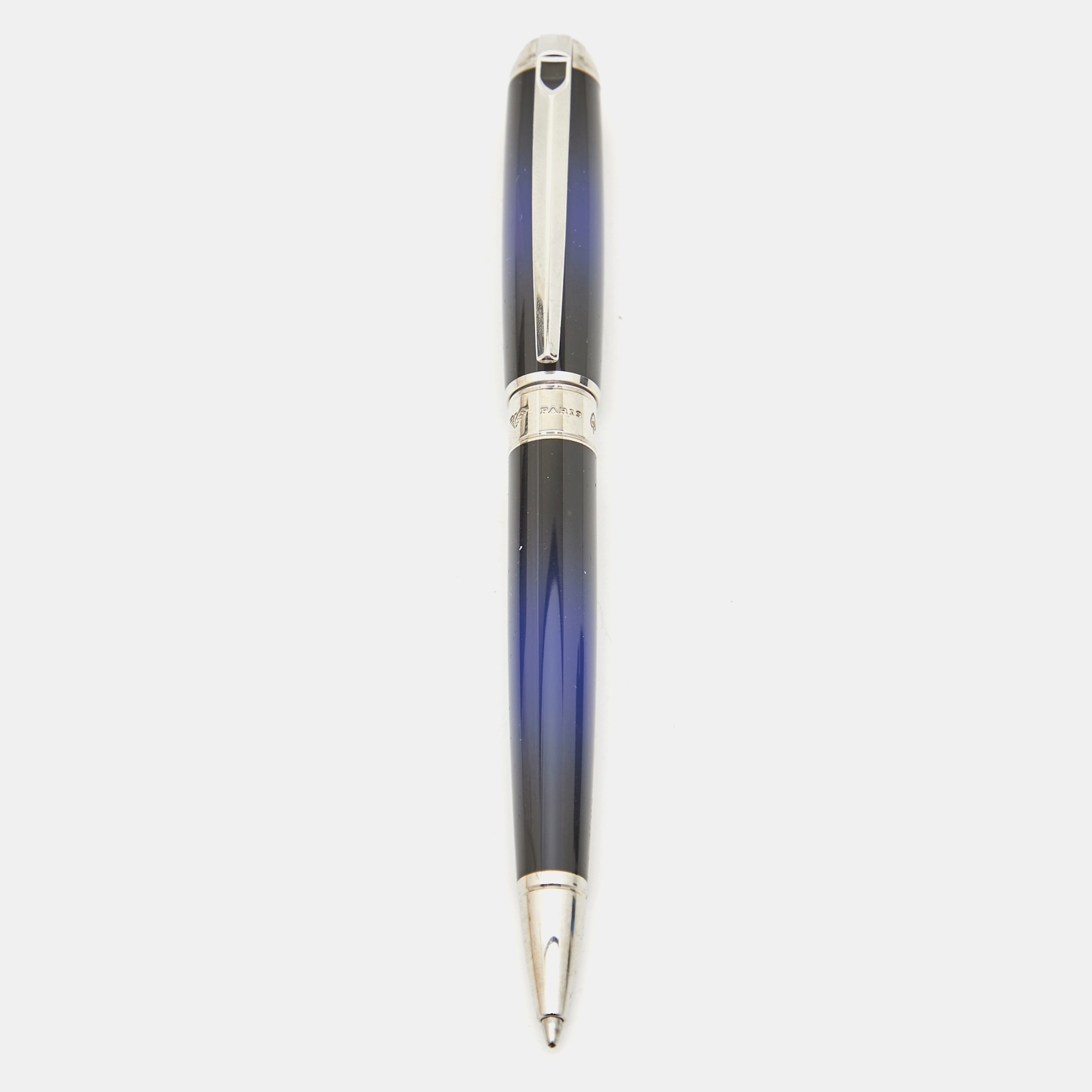 S.T. Dupont Ligne D Atelier Sunburst Blue Lacquer Silver Tone Ballpoint Pen