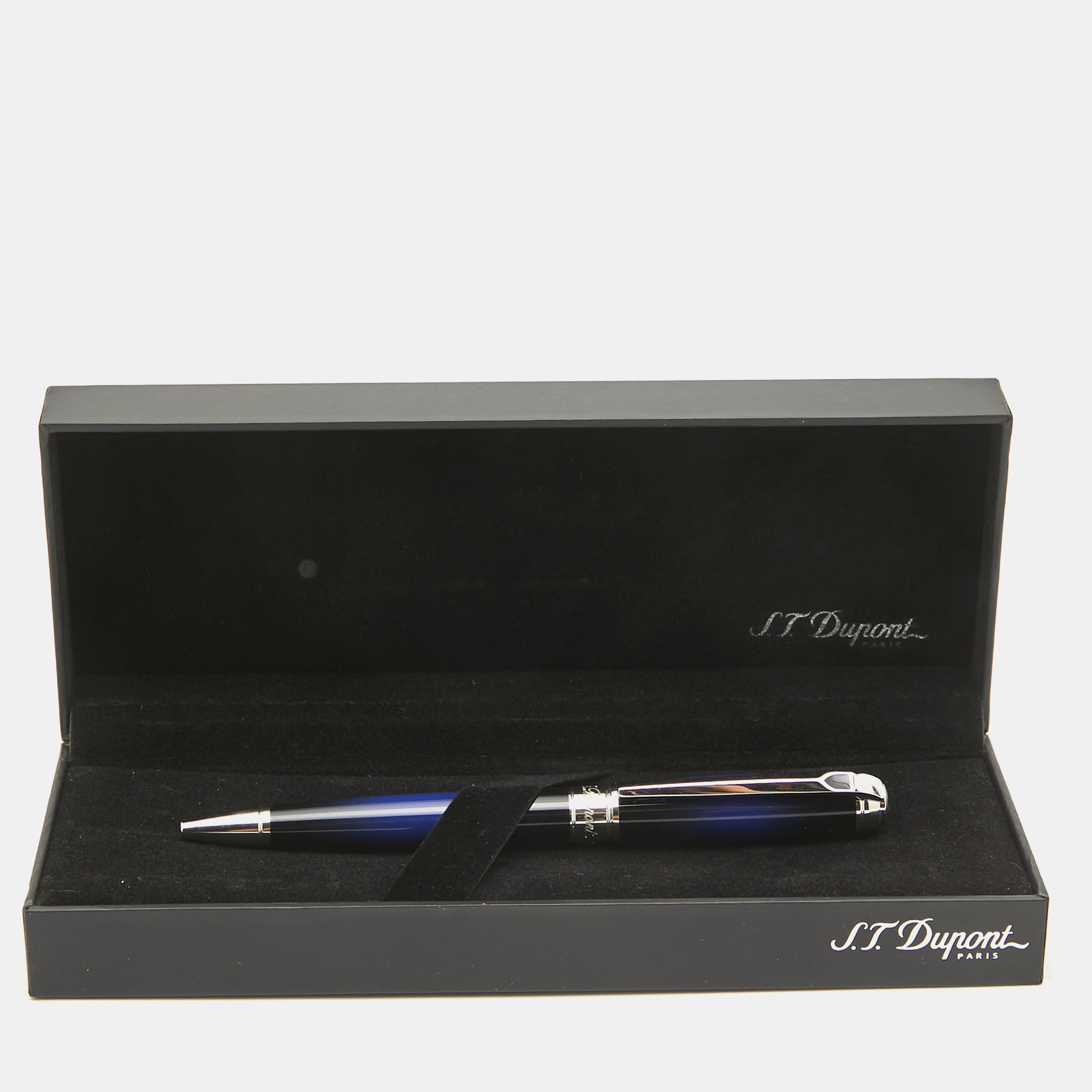 S.T. Dupont Ligne D Atelier Sunburst Blue Lacquer Silver Tone Ballpoint Pen