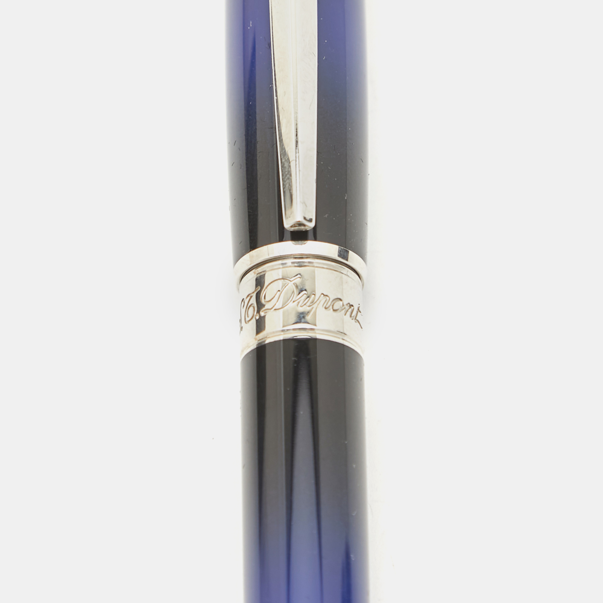 S.T. Dupont Ligne D Atelier Sunburst Blue Lacquer Silver Tone Ballpoint Pen