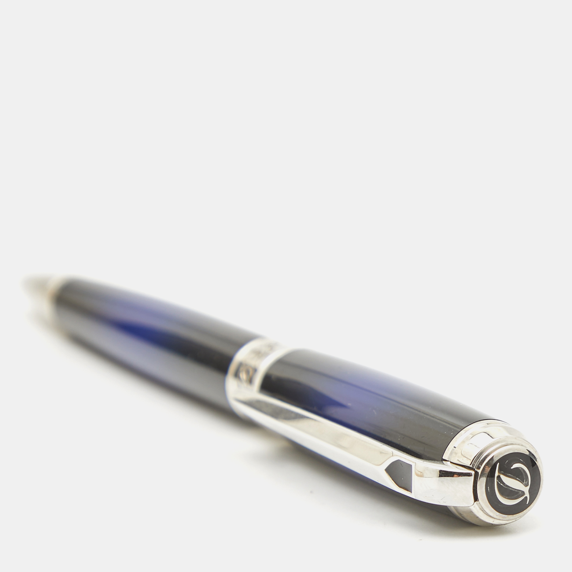 S.T. Dupont Ligne D Atelier Sunburst Blue Lacquer Silver Tone Ballpoint Pen