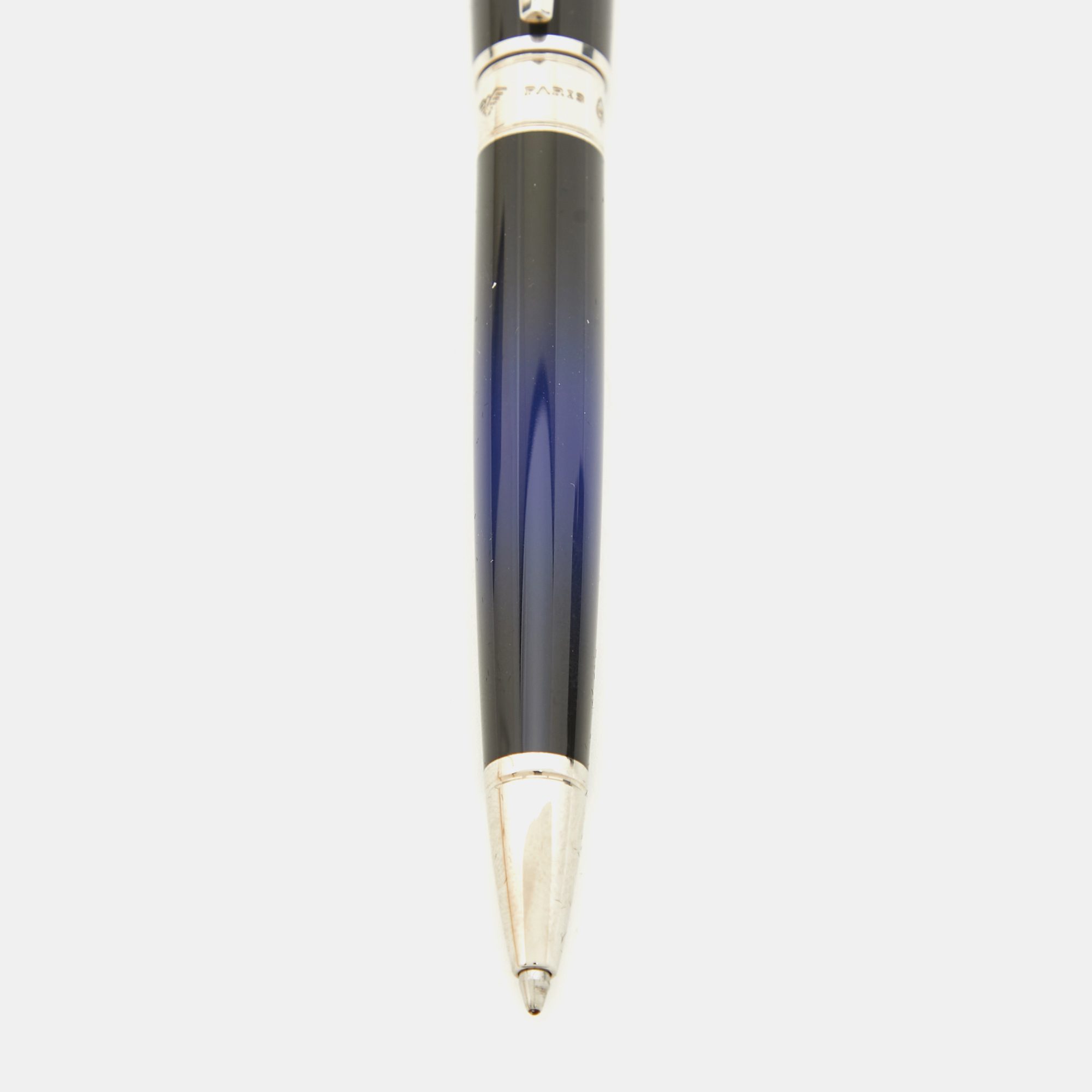 S.T. Dupont Ligne D Atelier Sunburst Blue Lacquer Silver Tone Ballpoint Pen