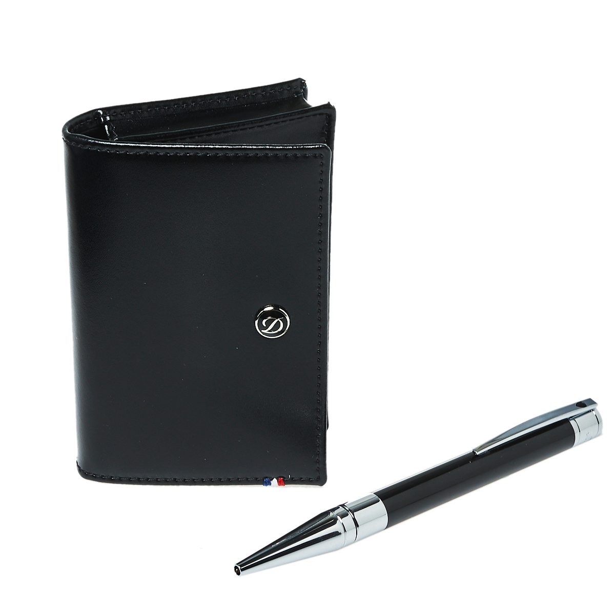 S.T. Dupont Black Line D Leather Card Holder and BallPoint Pen Set