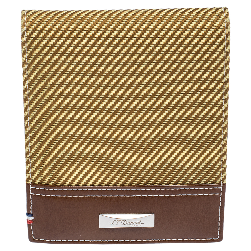 Image of S.T. Dupont Yellow/Brown Fabric and Leather Bifold Wallet