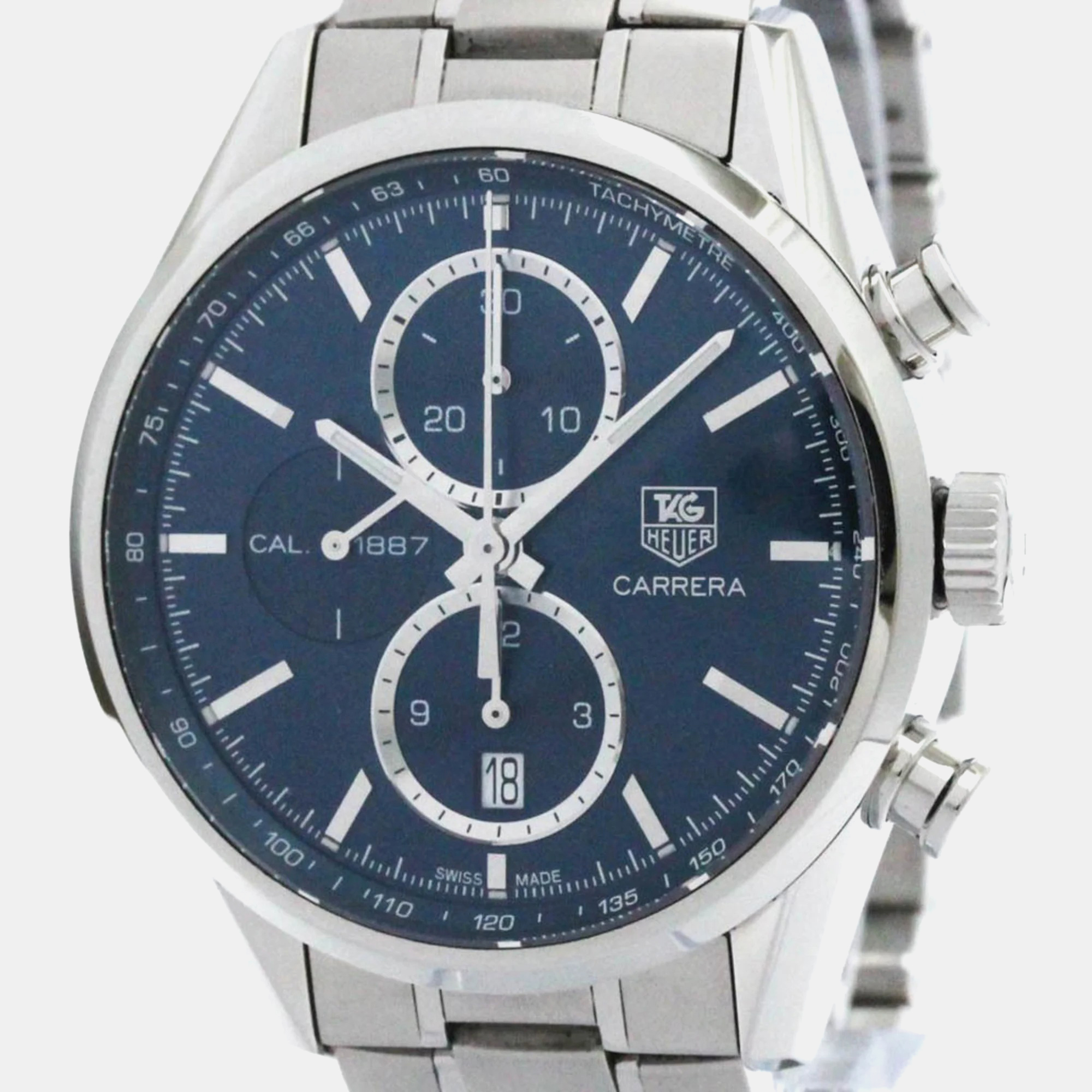 Tag heuer blue stainless steel carrera automatic men's wristwatch 41 mm