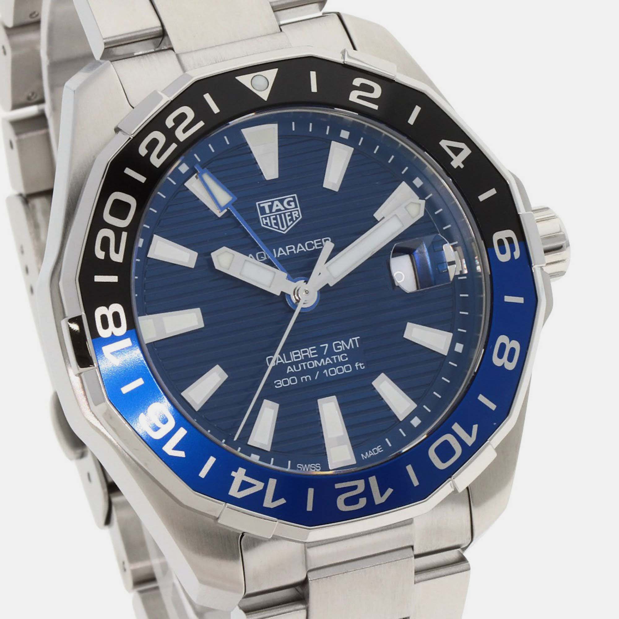 Tag Heuer Blue Stainless Steel Aquaracer WAY201T Automatic Men's Wristwatch 43 Mm