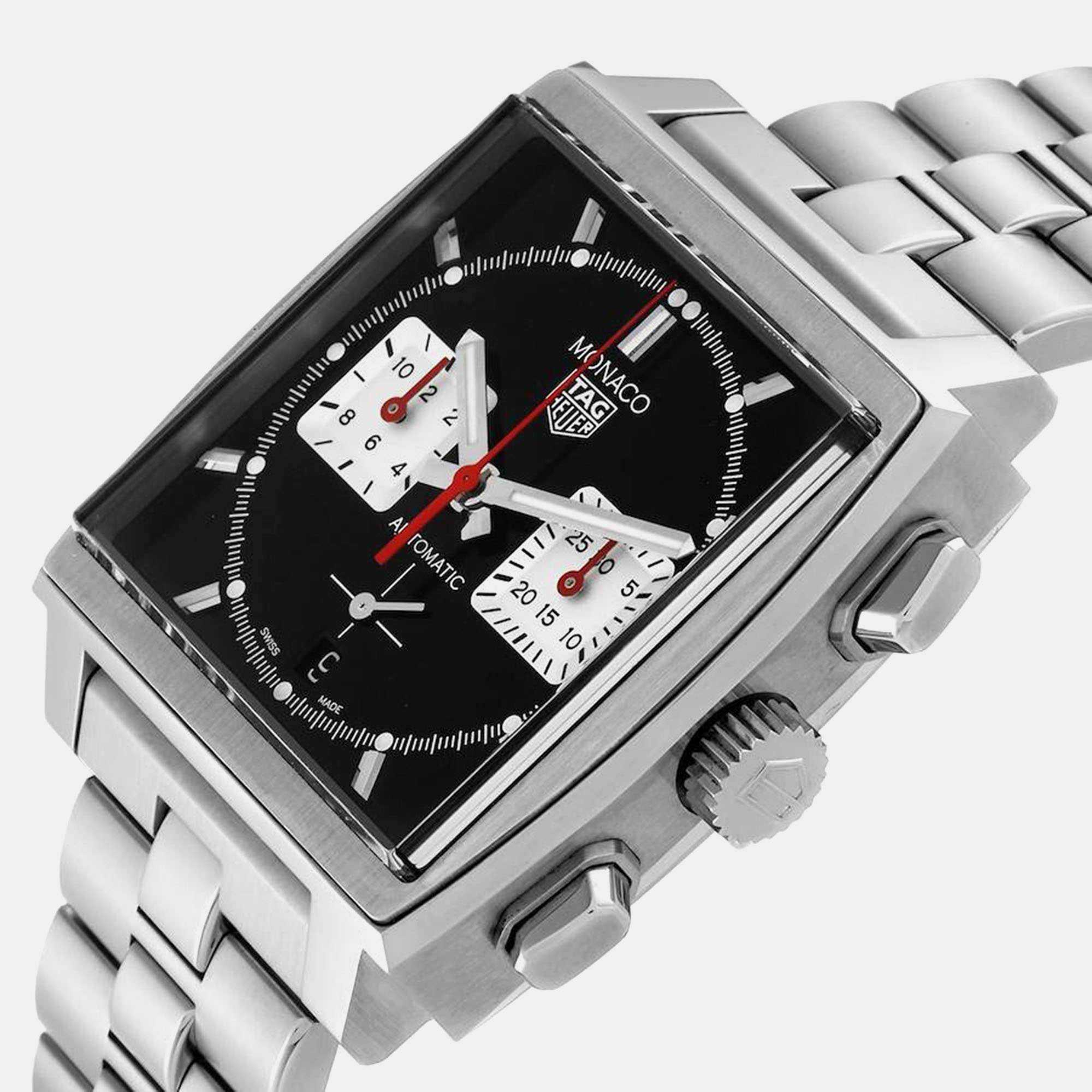 Tag Heuer Black Stainless Steel Monaco CBL2113 Automatic Men's Wristwatch 39 Mm