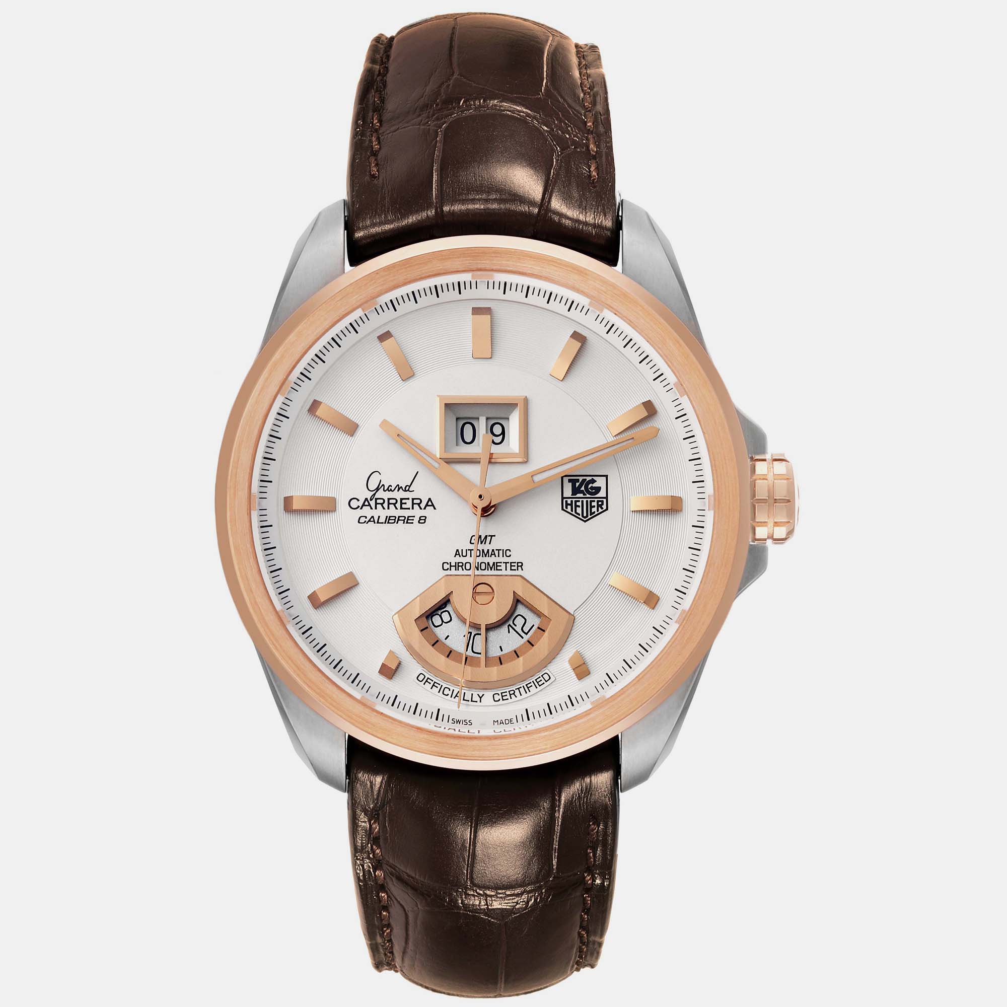 Tag Heuer Silver 18k Rose Gold Stainless Steel Grand Carrera WAV5152 Automatic Men's Wristwatch 42.5 mm
Tag Heuer Silver 18k Rose Gold Stainless Steel Grand Carrera WAV5152 Automatic Men's Wristwatch 42.5 mm