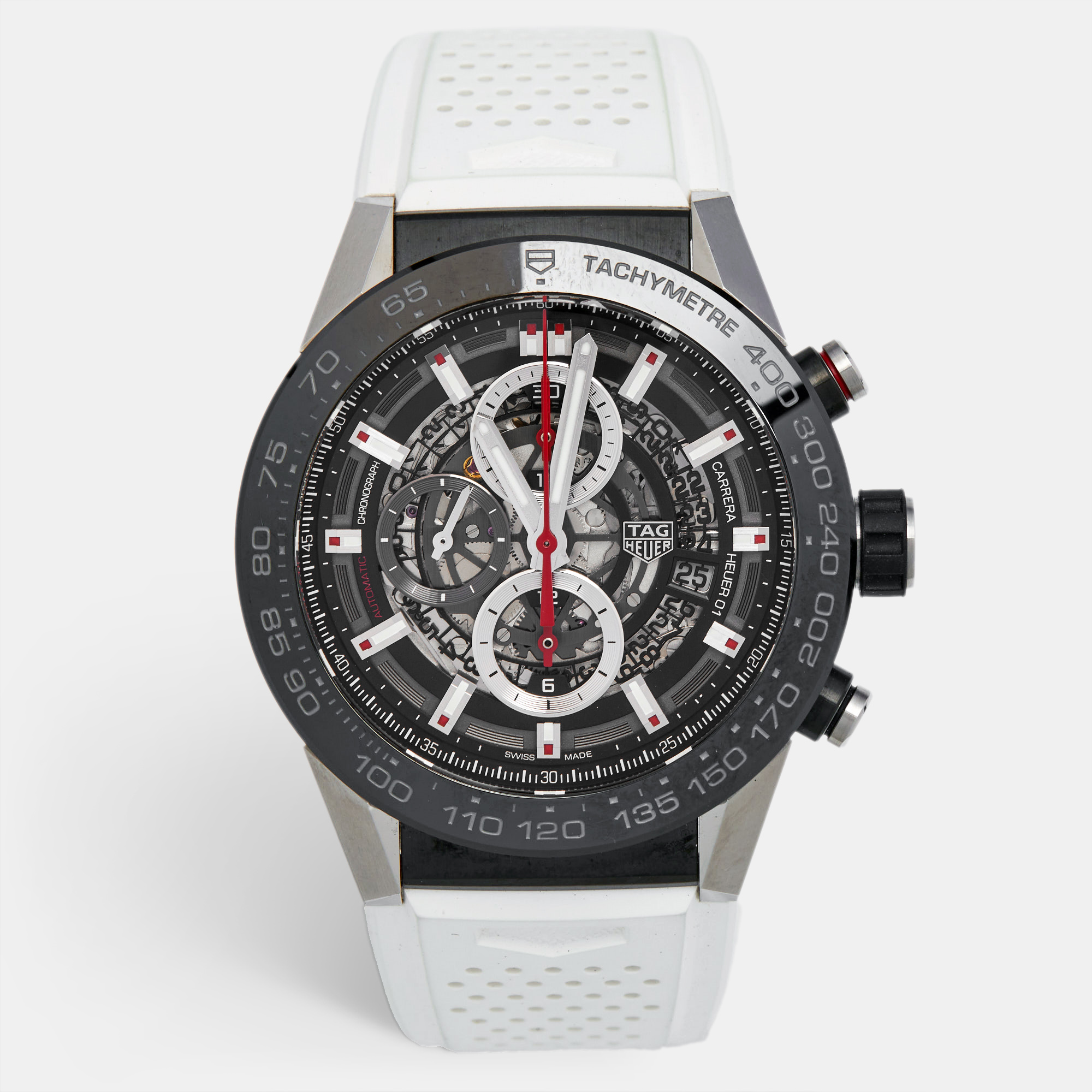TAG Heuer Black PVD Stainless Steel Rubber Carrera Calibre HEUER, White
TAG Heuer Black PVD Stainless Steel Rubber Carrera Calibre HEUER, White