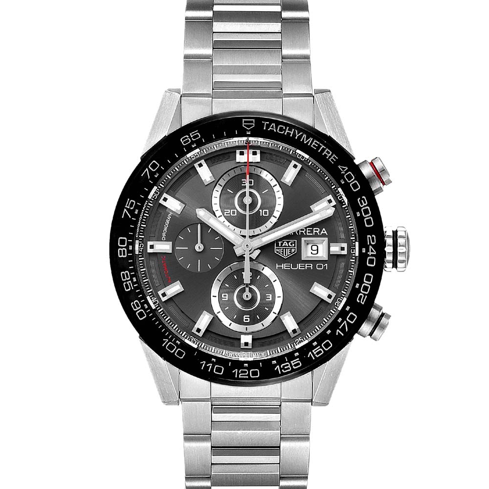 Tag Heuer Black Stainless Steel Carrera Chronograph Automatic CAR201W Men's Wristwatch 43 MM