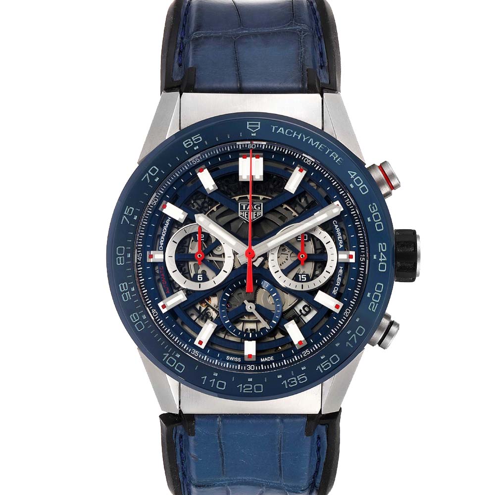 Tag Heuer Blue Stainless Steel Carrera CBG2A1Z Men's Wristwatch 45 MM