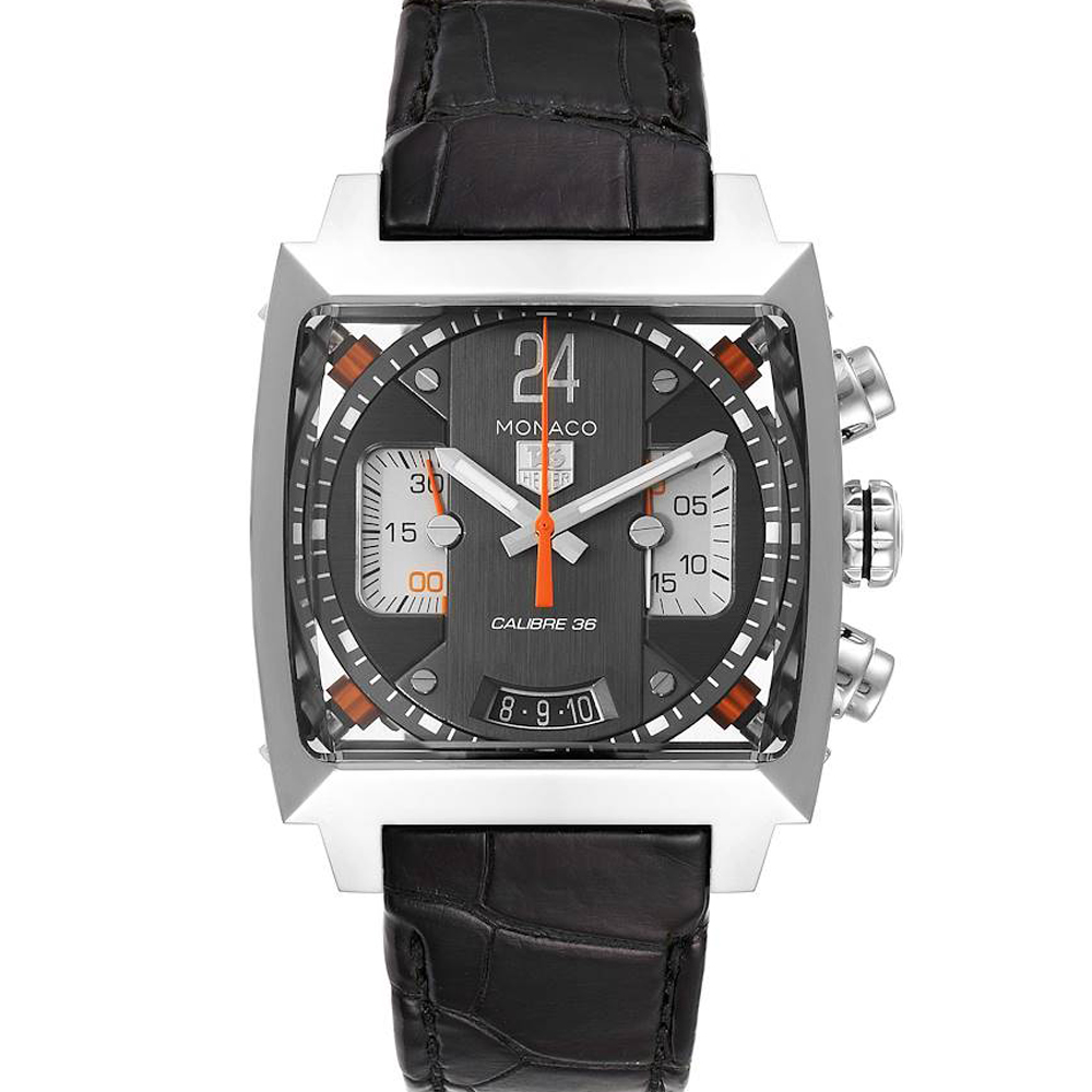 Tag Heuer Grey Stainless Steel Monaco Twenty Four Chronograph CAL5112 Men's Wristwatch 40.5 MM