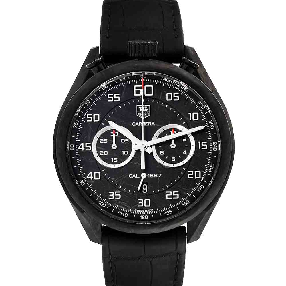 Tag Heuer Black Carbon Carrera Chronograph CAR2C90 Men's Wristwatch 45 MM