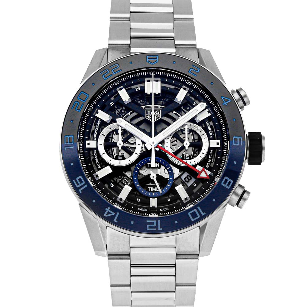 Tag Heuer Black Stainless Steel Carrera GMT Chronograph CBG2A1Z. BA0658 Men's Wristwatch 45 MM