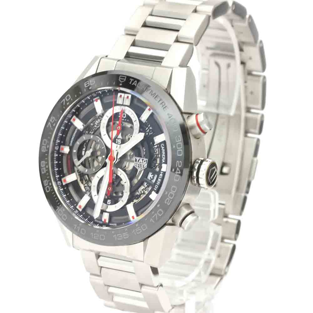 Tag Heuer Black Stainless Steel Carrera Caliber Heuer 01 Chronograph CAR201V Men's Wristwatch 43 MM