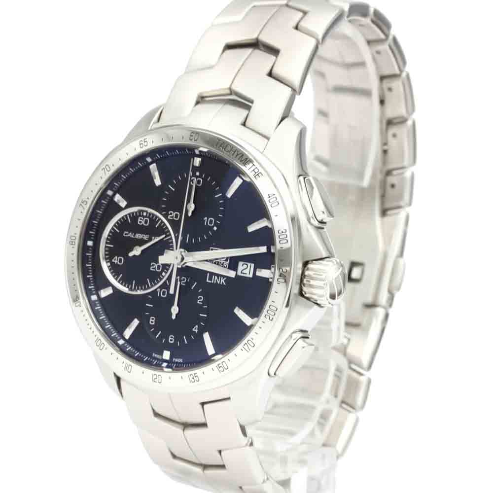 Tag Heuer Black Stainless Steel Link Calibre 16 Chronograph Automatic CAT2010 Men's Wristwatch 43 MM