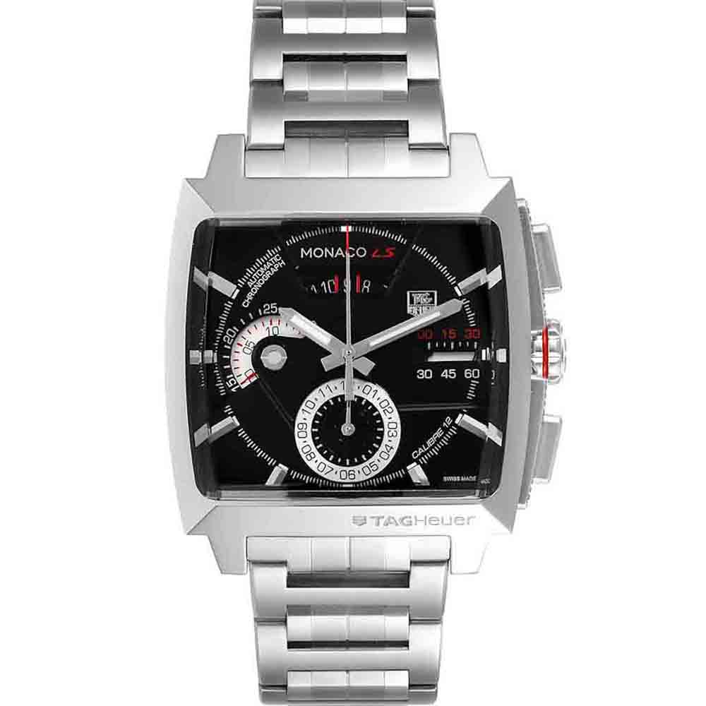 Tag Heuer Black Stainless Steel Monaco LS Chronograph CAL2110 Men's Wristwatch 40.5 x 40.5 MM