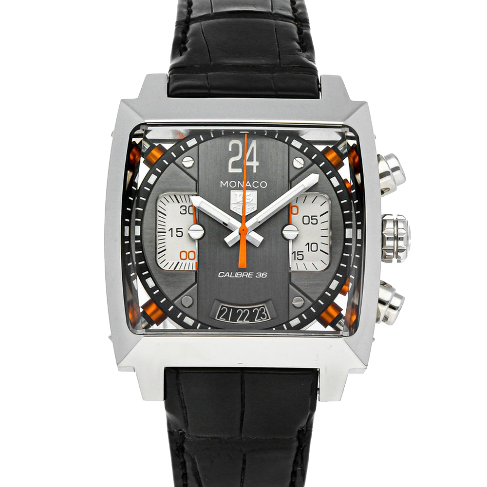 Tag Heuer Grey Stainless Steel Monaco 24 Chronograph Calibre 36 CAL5112. FC6298 Men's Wristwatch 40.5 MM