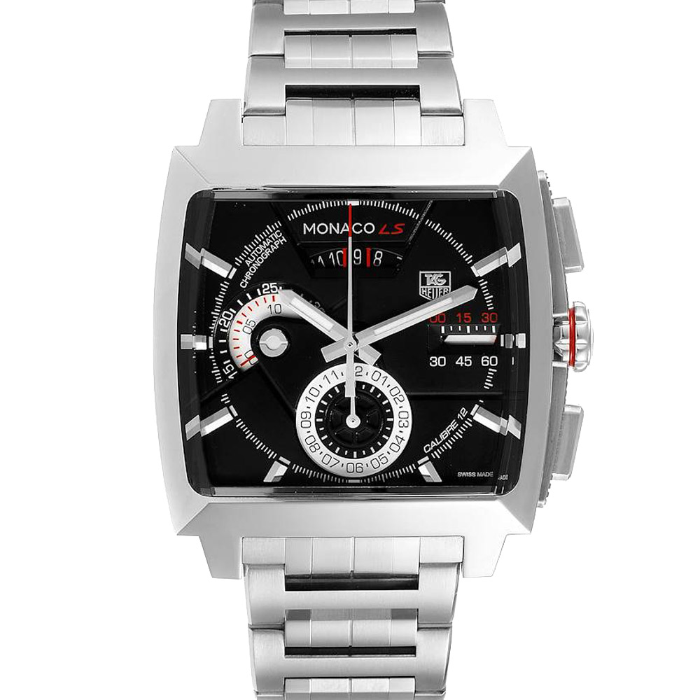 Tag Heuer Black Stainless Steel Monaco LS Chronograph CAL2110 Men's Wristwatch 40.5 MM