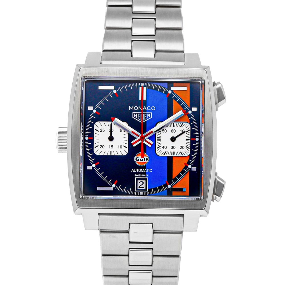 Tag Heuer Blue Stainless Steel Monaco x Golf Special Edition CAW211R. FC6401 Men's Wristwatch 39 MM