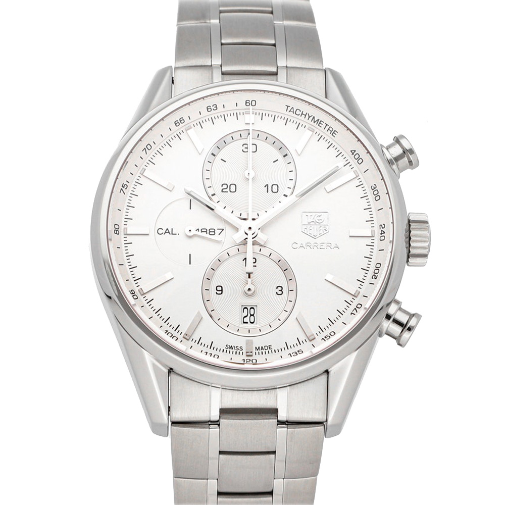 Tag Heuer Silver Stainless Steel Carrera Chronograph CAR2111. FC6266 Men's Wristwatch 41 MM