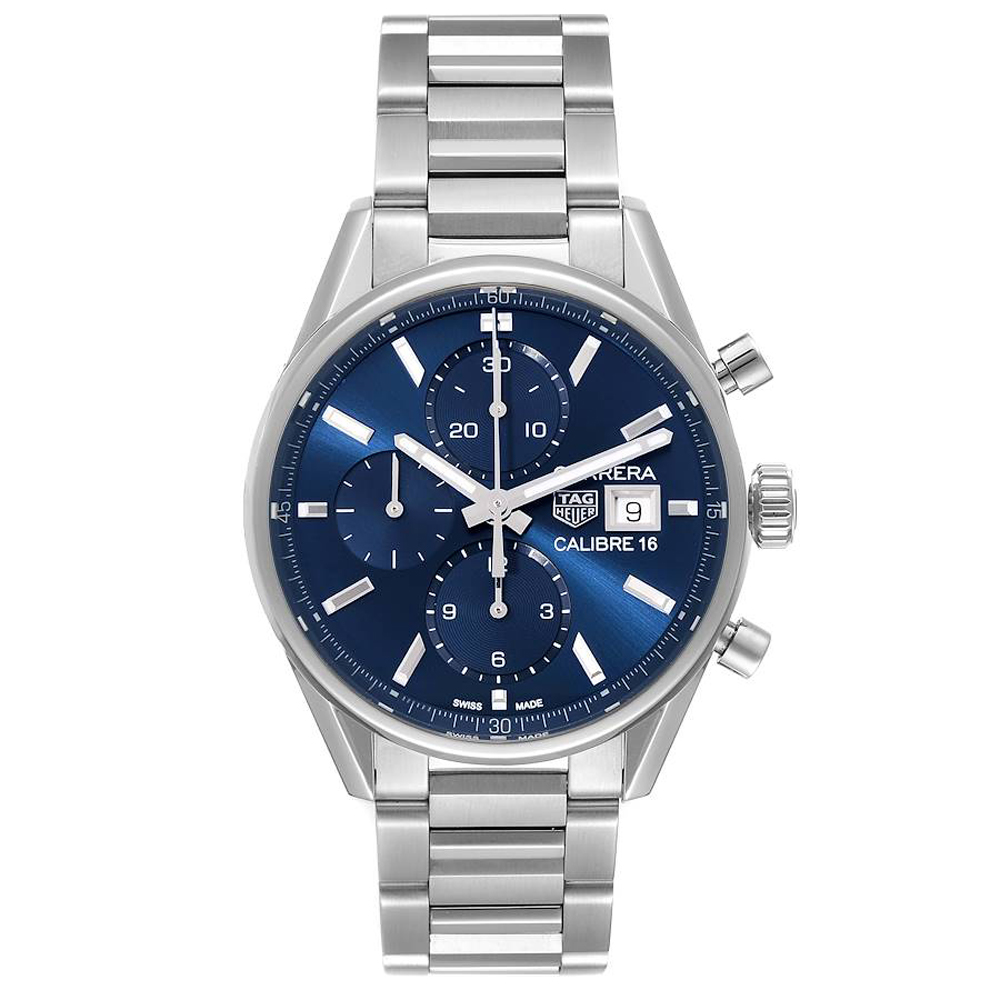 Tag Heuer Blue Stainless Steel Carrera Calibre 16 Chronograph CBK2112 Men's Wristwatch 41 MM