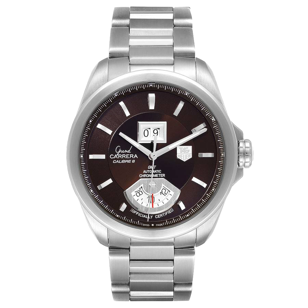 Tag Heuer Brown Stainless Steel Grand Carrera Grand Date GMT WAV5113 Men's Wristwatch 42.5 MM