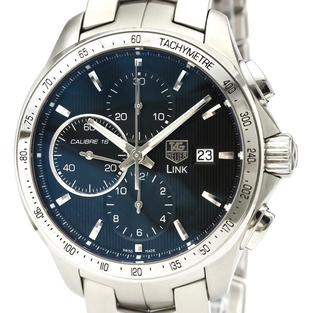 

Tag Heuer Black Stainless Steel Link Calibre 16 Chronograph Automatic CAT2010 Men's Wristwatch 43 MM