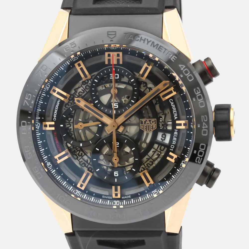 Tag Heuer Black 18K Rose Gold And Ceramic Carrera Heuer 01 Chronograph Automatic CAR205A Men's Wristwatch 43 MM
Tag Heuer Black 18K Rose Gold And Ceramic Carrera Heuer 01 Chronograph Automatic CAR205A Men's Wristwatch 43 MM