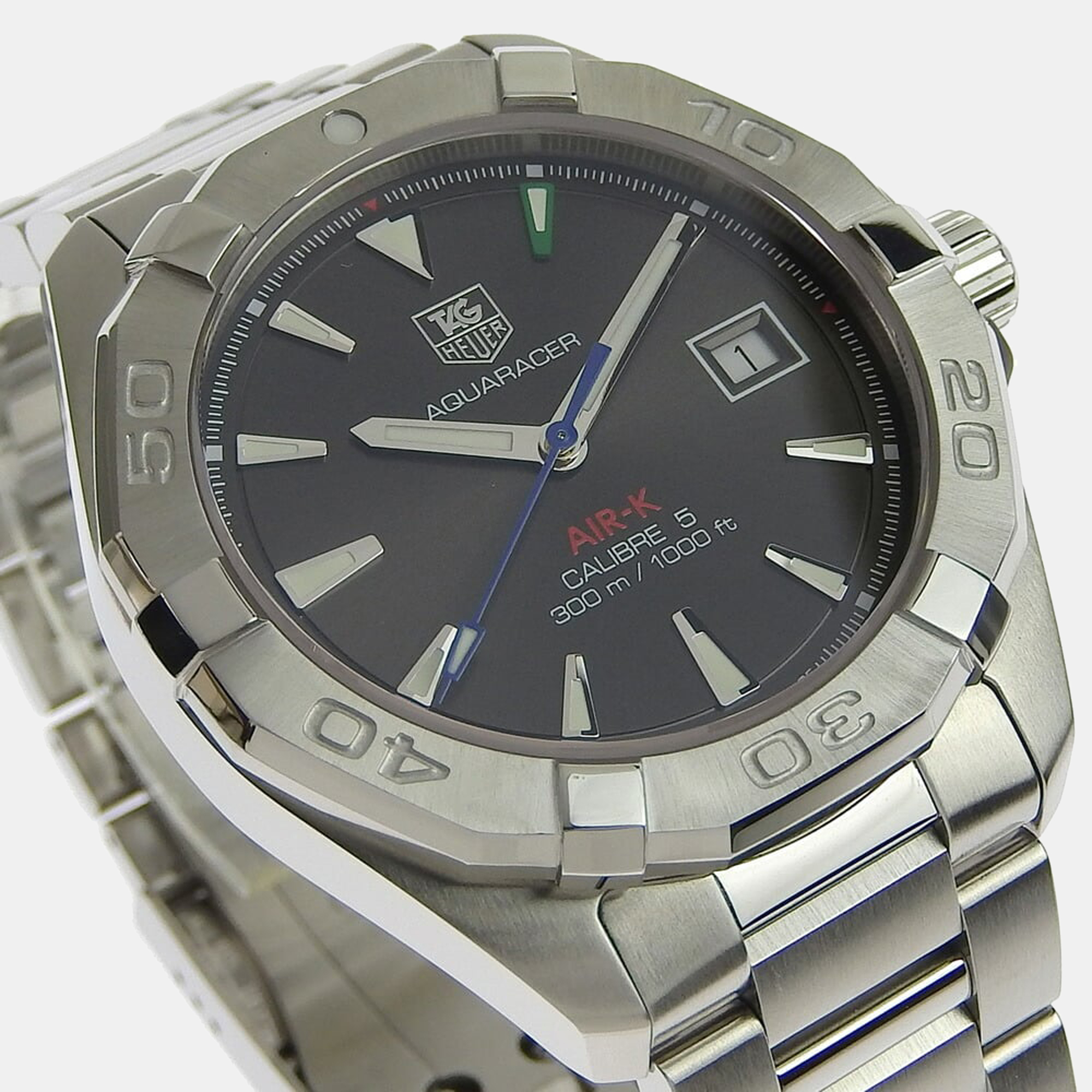 Tag Heuer Silver Stainless Steel Aquaracer WAY2116 Automatic Men's Wristwatch 40 Mm
