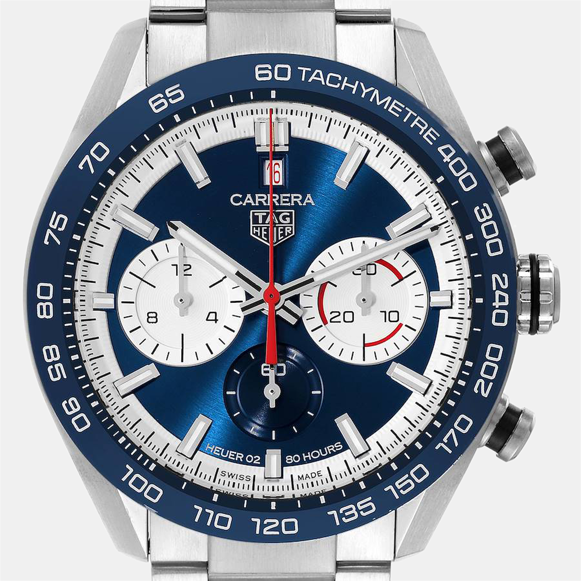 Tag Heuer Blue Stainless Steel Carrera 160 CBN2A1E Men's Wristwatch 44 Mm