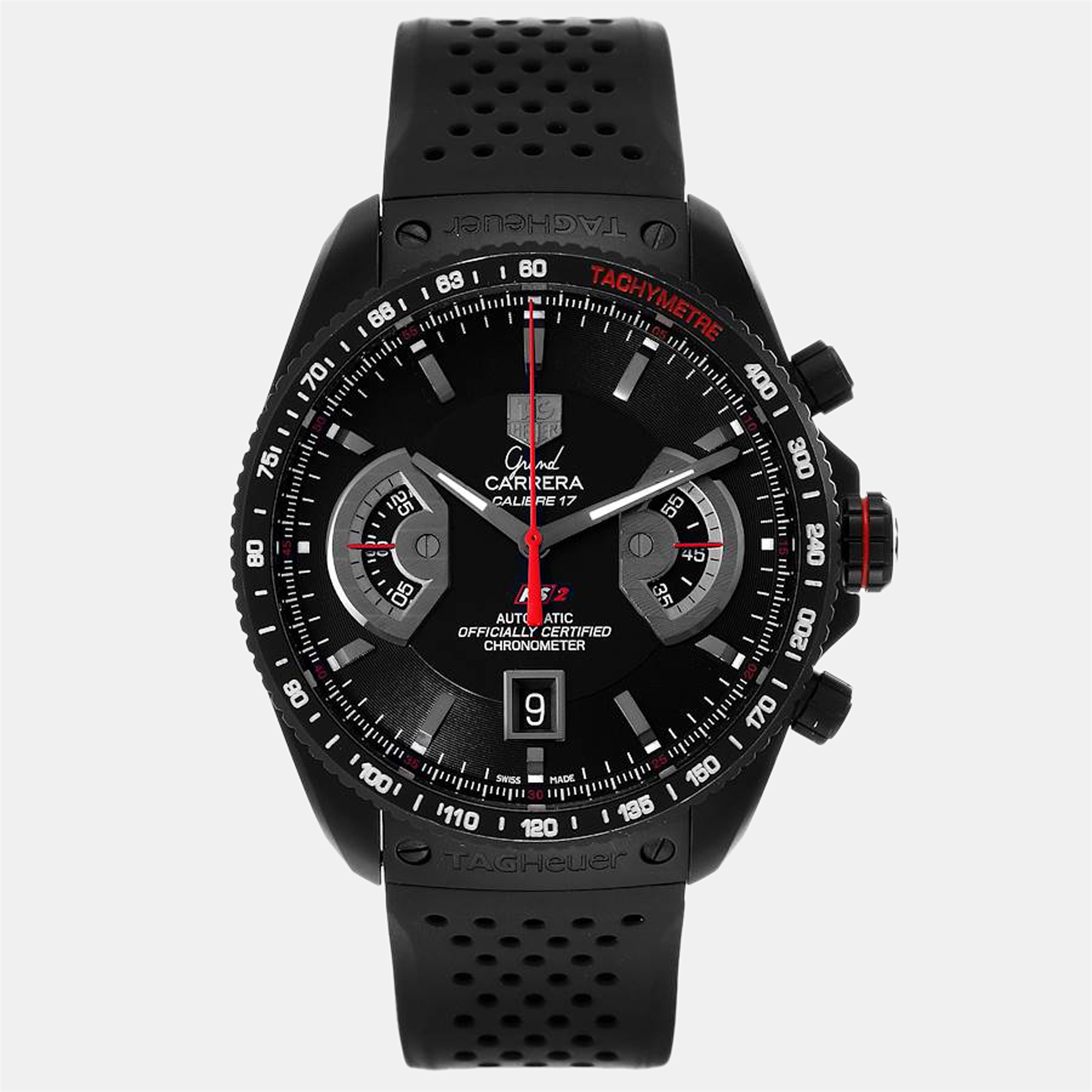 Tag heuer black titanium grand carrera cav518b men's wristwatch 43 mm