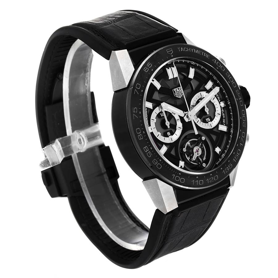 Tag Heuer Black Titanium Carrera Tourbillon Chronograph CAR5A8Y Men's Wristwatch 45 Mm