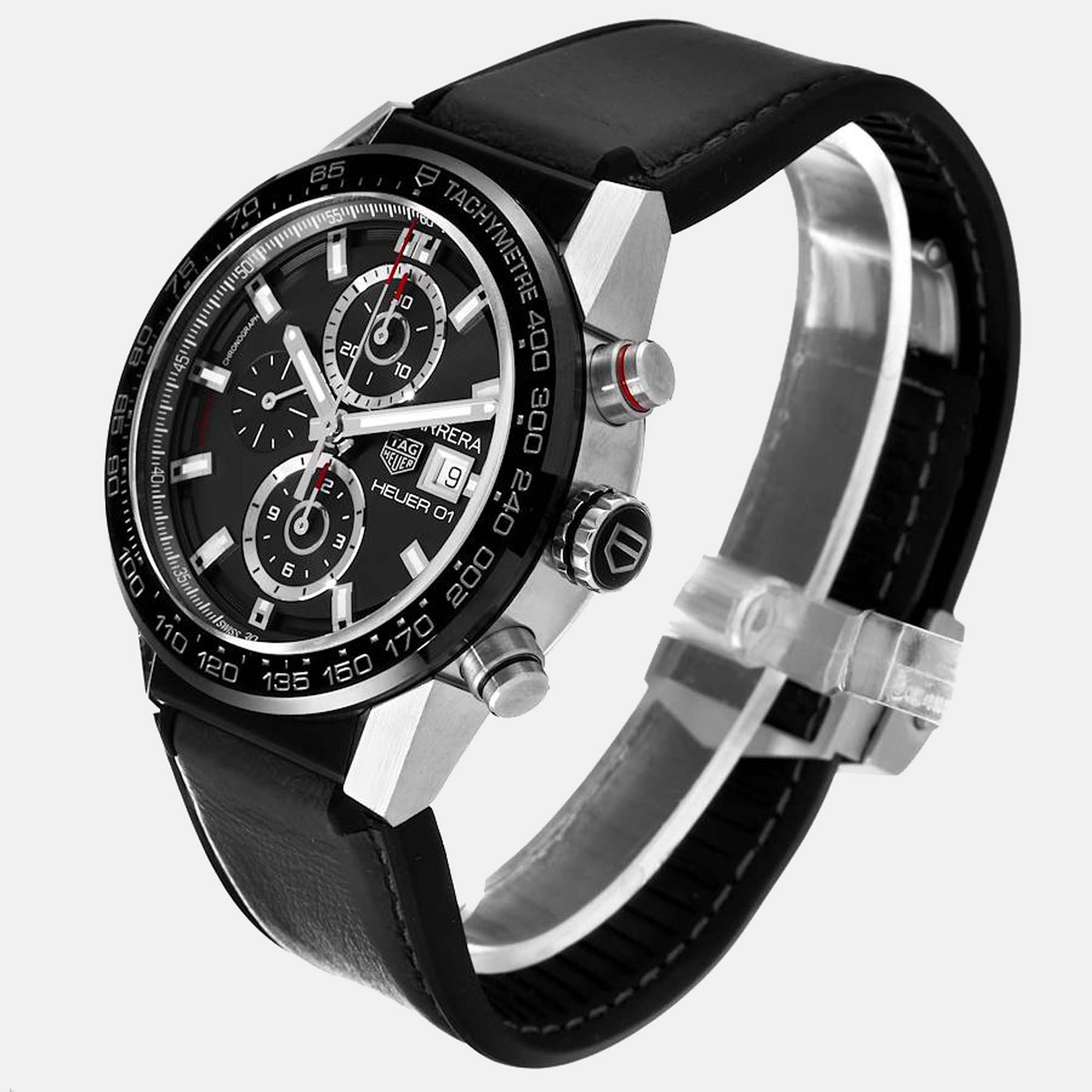 Tag Heuer Grey Stainless Steel Carrera CAR201W Men's Wristwatch 43 Mm