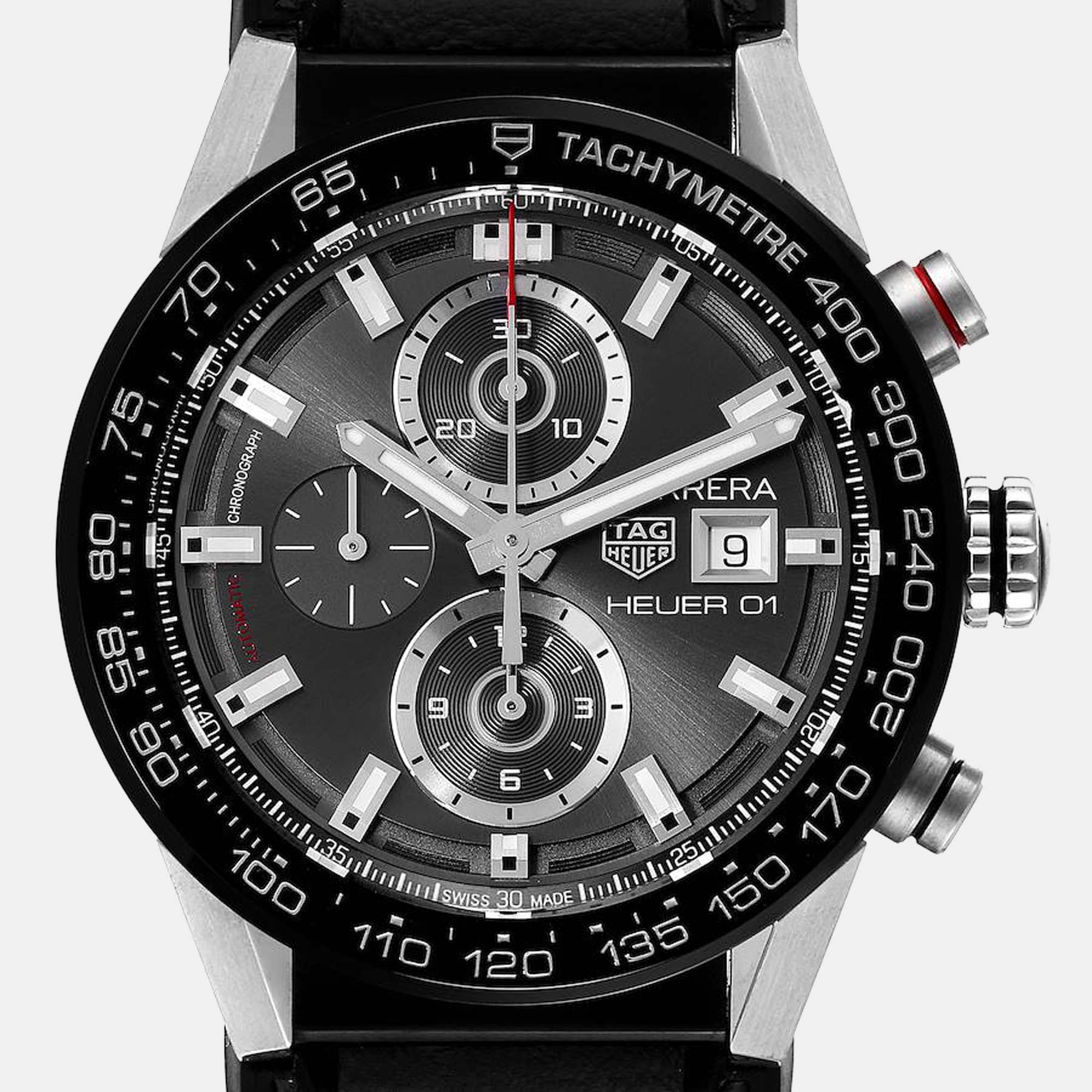 Tag Heuer Grey Stainless Steel Carrera CAR201W Men's Wristwatch 43 Mm