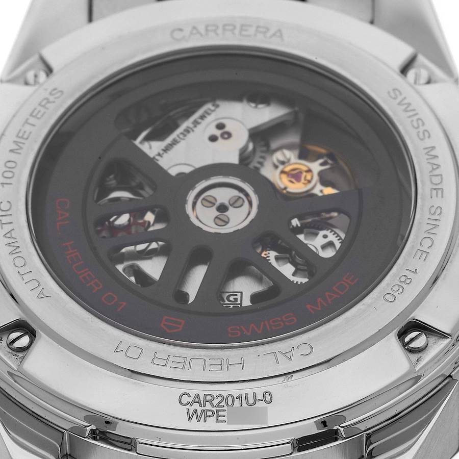 Tag Heuer Black Stainless Steel Carrera CAR201U Automatic Men's Wristwatch 43 Mm