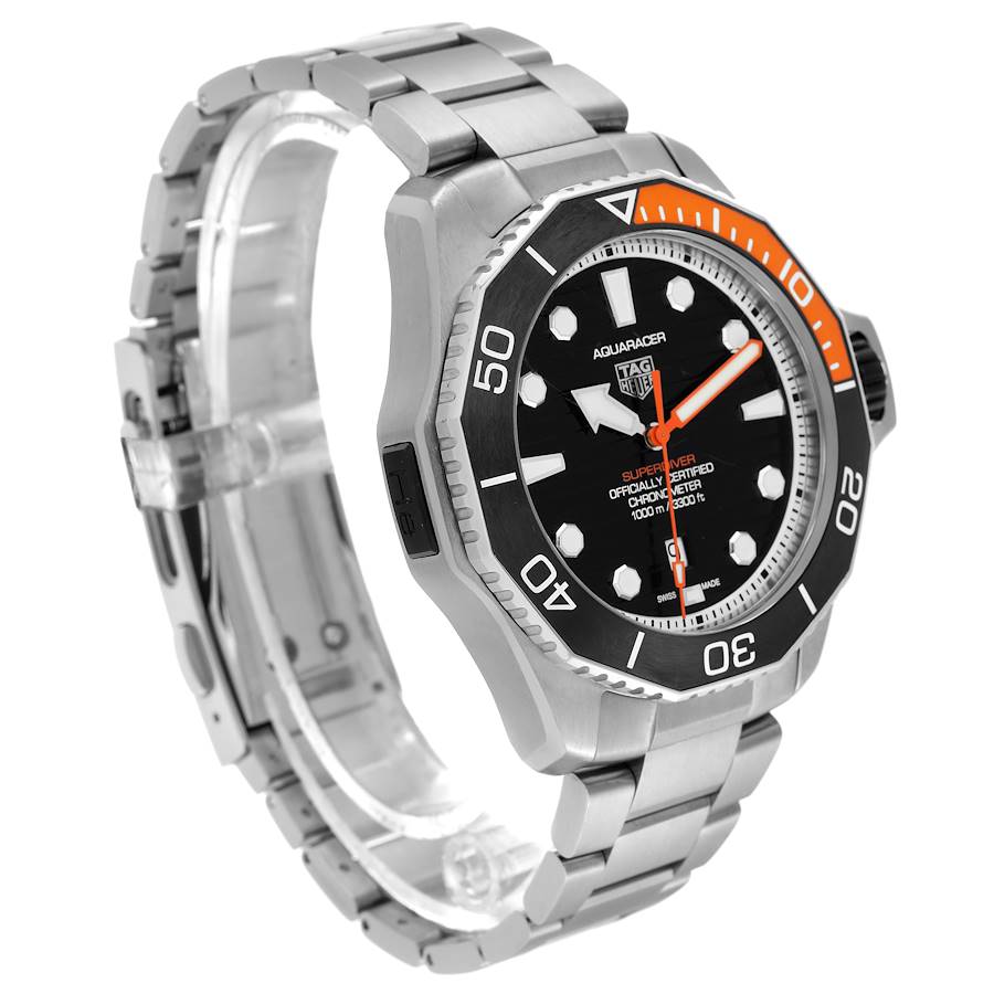 Tag Heuer Black Stainless Steel Aquaracer Professional 1000 Superdiver WBP5A8A Men's Wristwatch 45 Mm