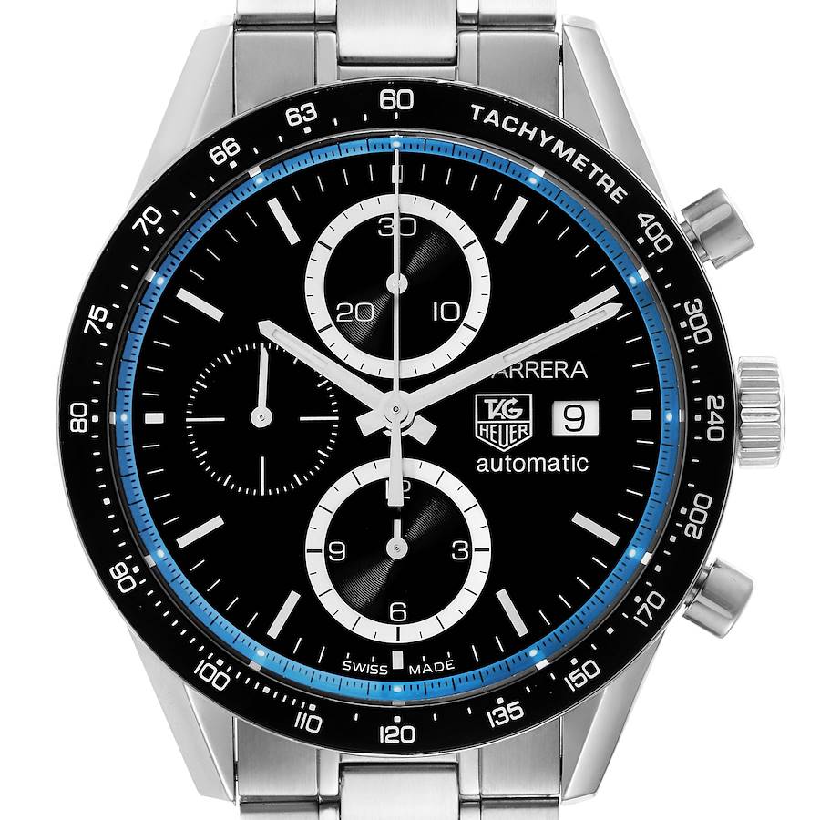 Tag Heuer Black Stainless Steel Carrera CV201X Men's Wristwatch 41 Mm