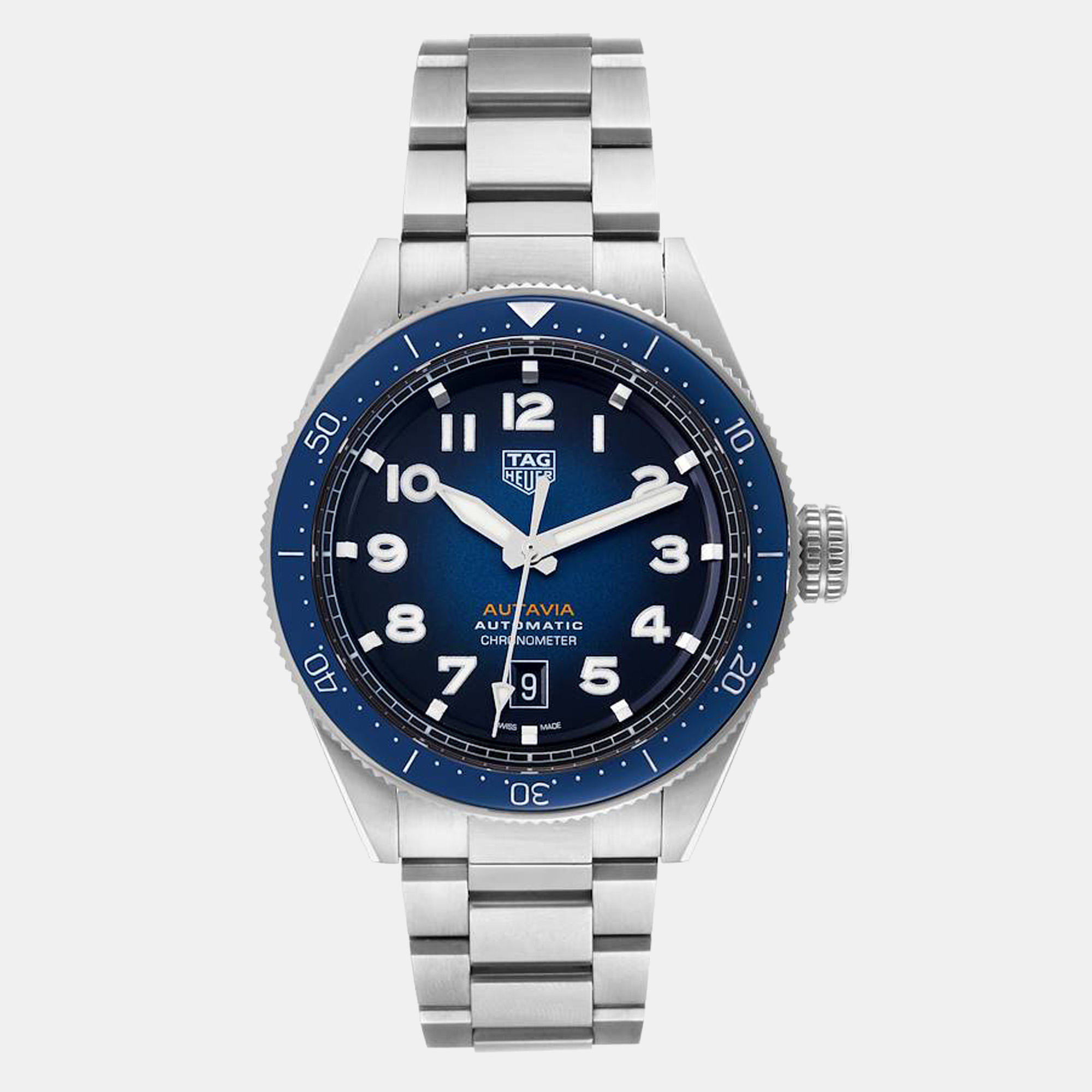 Tag Heuer Blue Stainless Steel Autavia Heritage WBE5116 Men's Wristwatch 42 Mm
