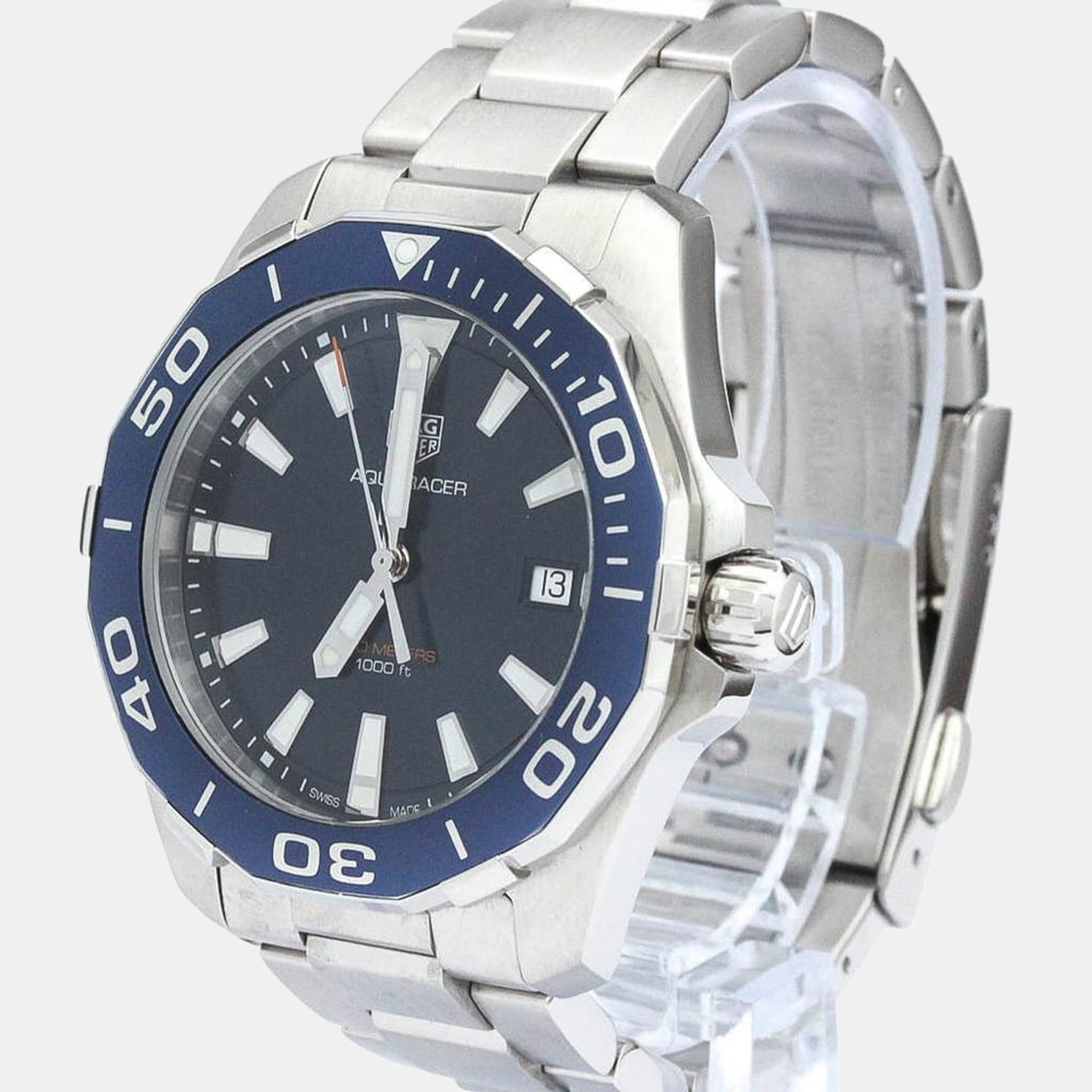 Tag Heuer Blue Stainless Steel Aquaracer WAY111C Men's Wristwatch 43 Mm