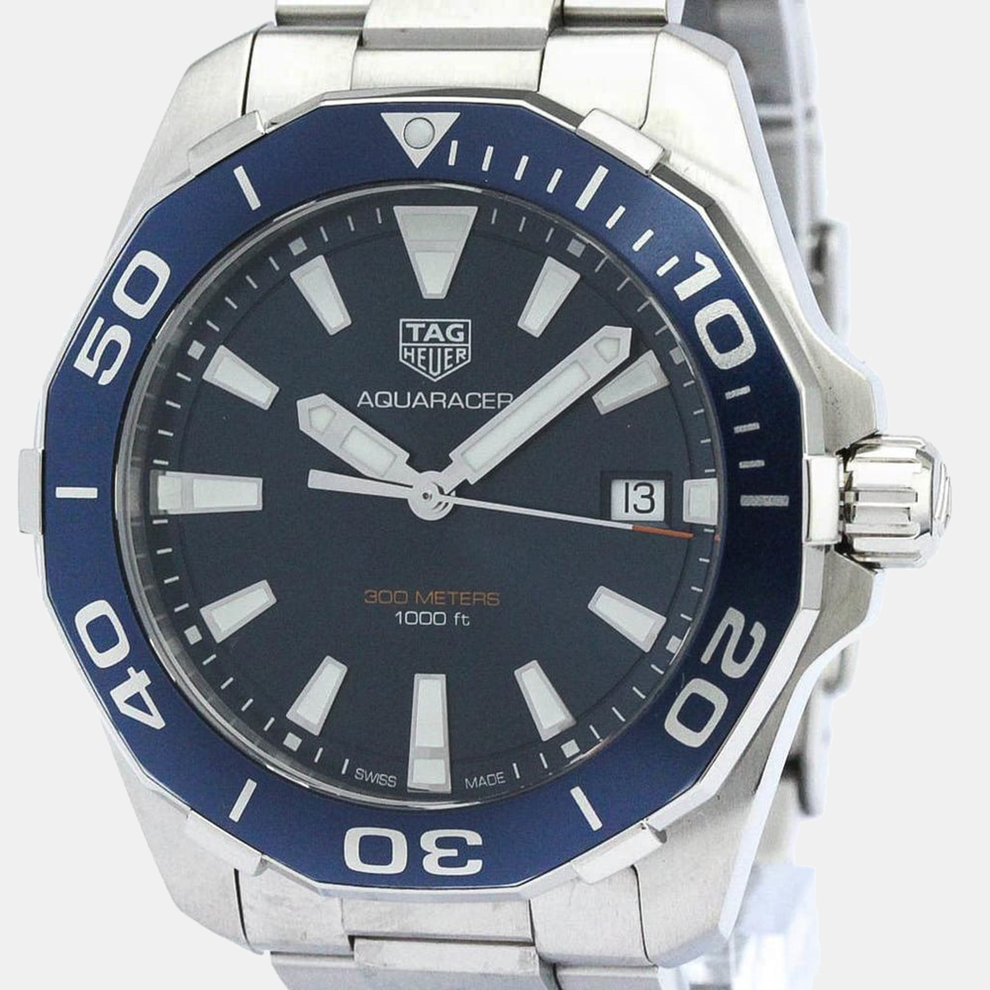 Tag Heuer Blue Stainless Steel Aquaracer WAY111C Men's Wristwatch 43 Mm