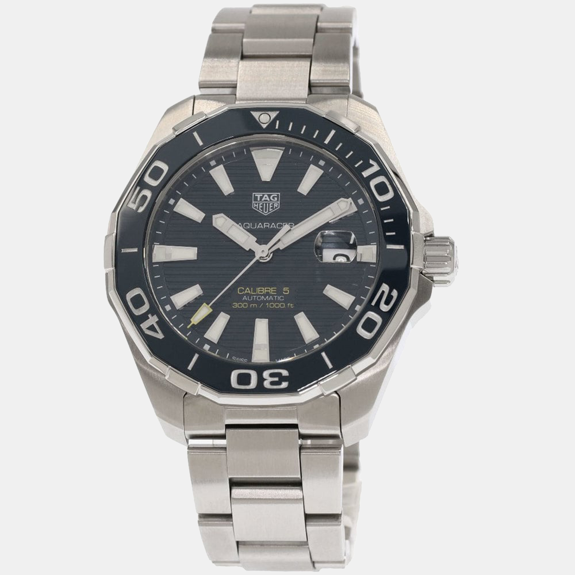 Tag Heuer Navy Blue Stainless Steel Aquaracer Calibre 5 WAY201B Automatic Men's Wristwatch 43mm