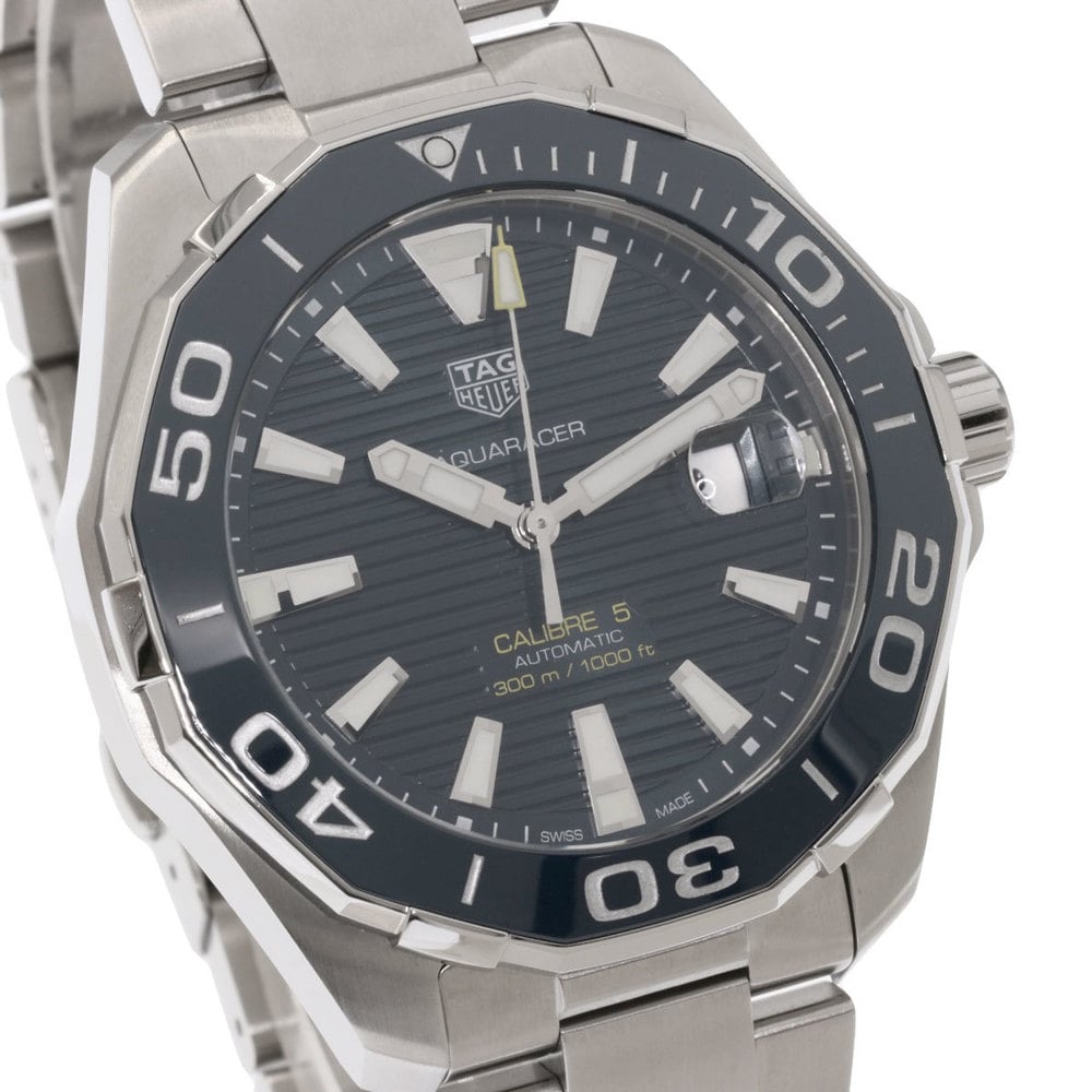 Tag Heuer Navy Blue Stainless Steel Aquaracer Calibre 5 WAY201B Automatic Men's Wristwatch 43mm