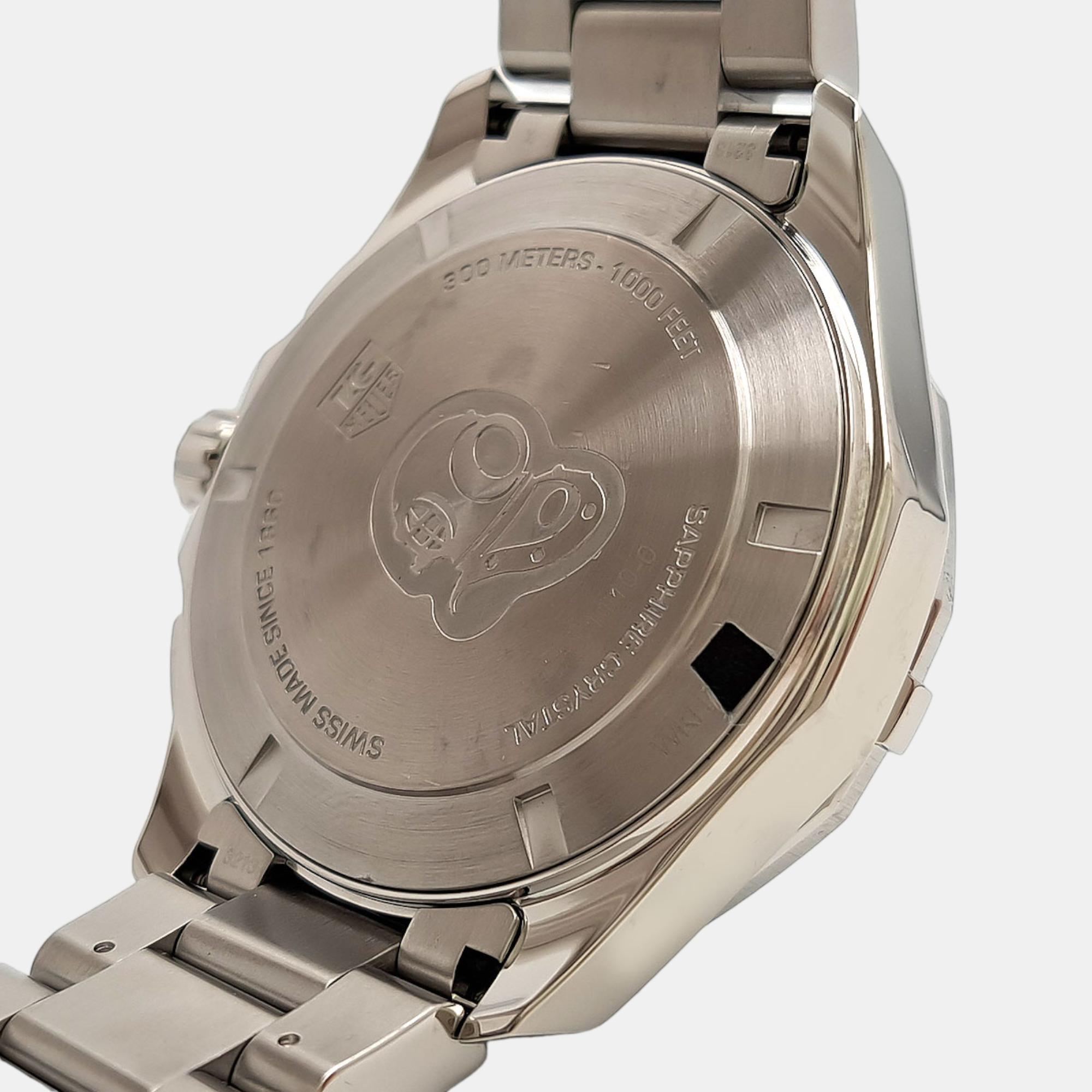 Tag Heuer Black Stainless Steel Aquaracer Quartz Men's Wristwatch 43 Mm
