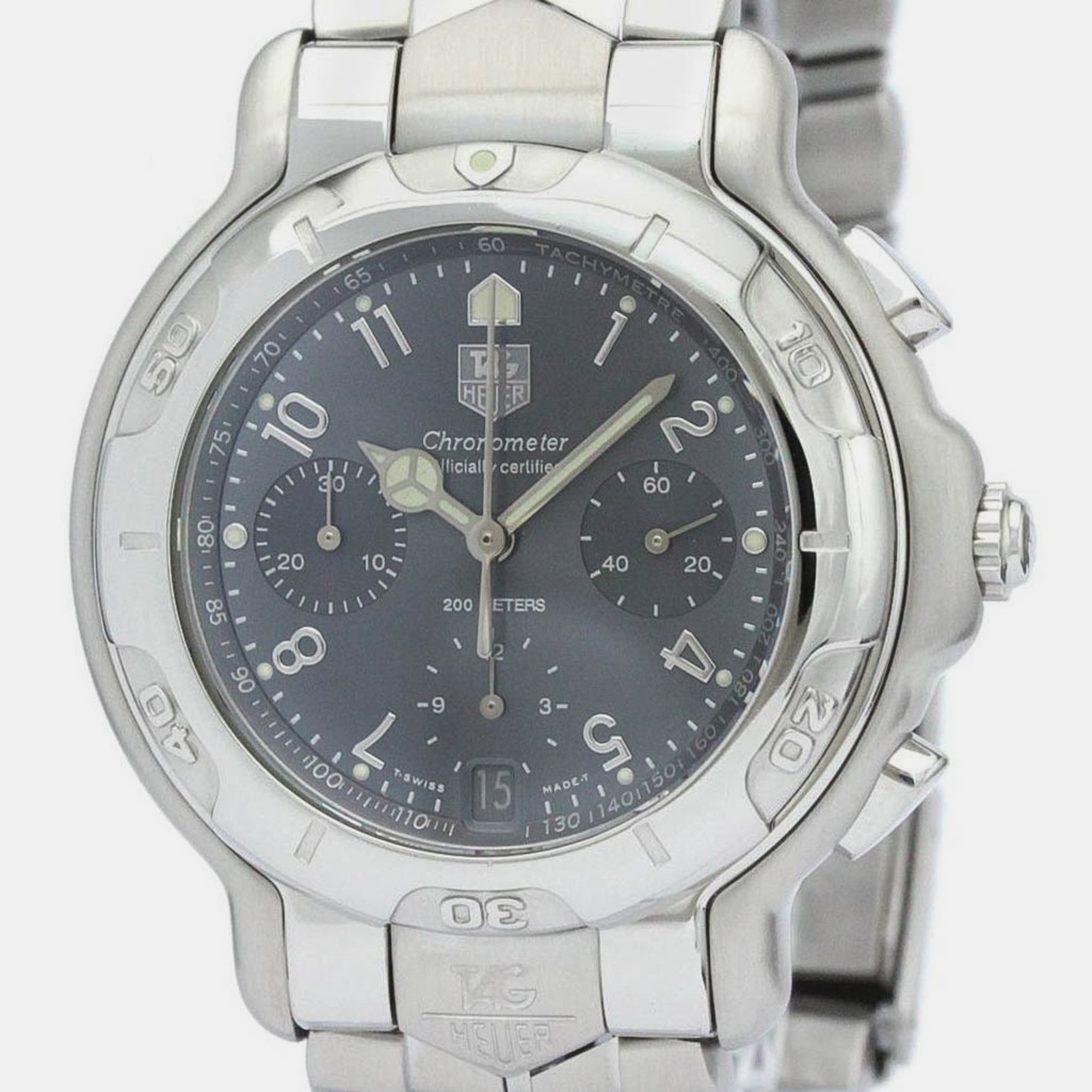 Tag heuer grey stainless steel 6000 series ch5112 automatic men's wristwatch 40 mm