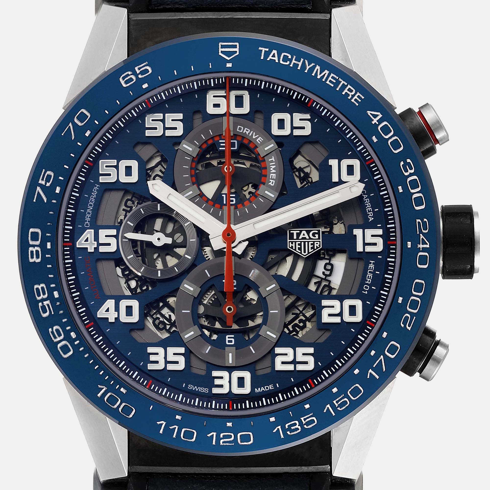 Tag Heuer Blue Stainless Steel Carrera CAR2A1N Automatic Men's Wristwatch 45 Mm